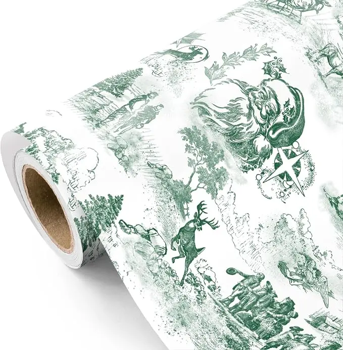 【Choose 3 Free】WRAPAHOLIC Toile Vintage Christmas Wrapping Paper Santa Toile de Jouy ,Cute Cat, Santa, Unicorn, Gaming Christmas Wrapping Paper for Familes,Kids Xmas Holiday& Party Celebration, Mini Roll  17 Inch x 16.5 Feet