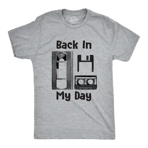 Mens Back In My Day T Shirt Funny Old Tech Cassette Floppy Disk Tee Mens Funny T Shirts Cool Vintage Fashion T-Shirt Gift Classic Menswear Meme Apparel for Men Funny Nerd Short Sleeve Novelty Tees for Guys Light Grey