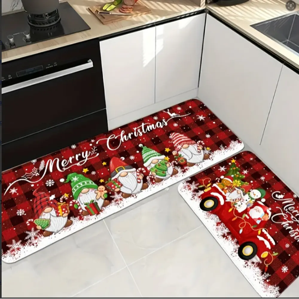 2pcs Christmas Kitchen Floor Mat Set Christmas Kitchen Rug Set Farmhouse Truck Red Buffalo Plaid Christmas Kitchen Decor Perfect for Kitchen Home Office Laundry Room Bathroom Timeless Farmhouse Decor