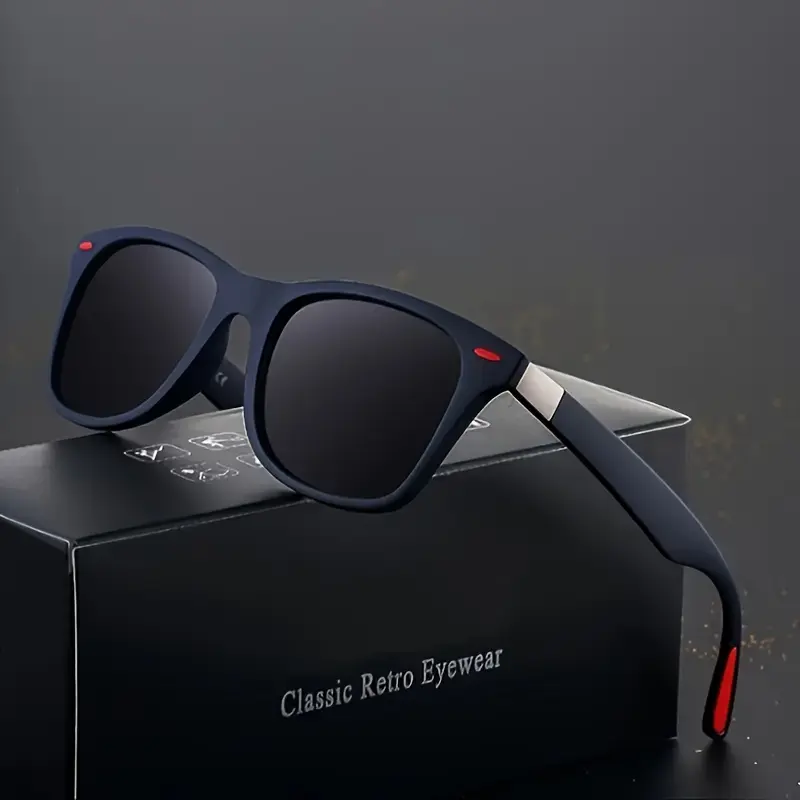 1 pair of retro square polarized glasses, plastic frame with anti-glare gradient lenses and adjustable hinges, suitable for running and outdoor use, providing UV protection and clear vision.