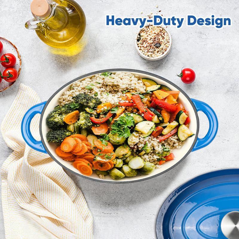 4.5 QT Enameled Oval Dutch Oven Pot with Lid and Dual Handles, Cast Iron Dutch Oven for Cooking, Bread Baking, Non-stick Enamel Coated Cookware