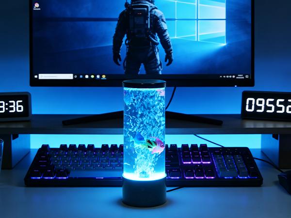 LED Aquarium Bubble Fish Tank Table Lamp, Birthday Christmas Gifts for Adults Kids Teens, Relaxing 6 Color Remote Fake Fish Sensory Night Light for Kids' Room Bedroom Home Decor, Stress Relief