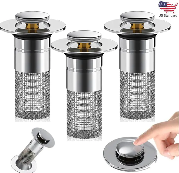 2 Pack Stainless Steel Sink Drain Strainer, Efficient Hair Trap Filter Basket, Universal Drain Cover Suitable for Bathroom Sink Bathtub Shower and Floor Drains summervibes