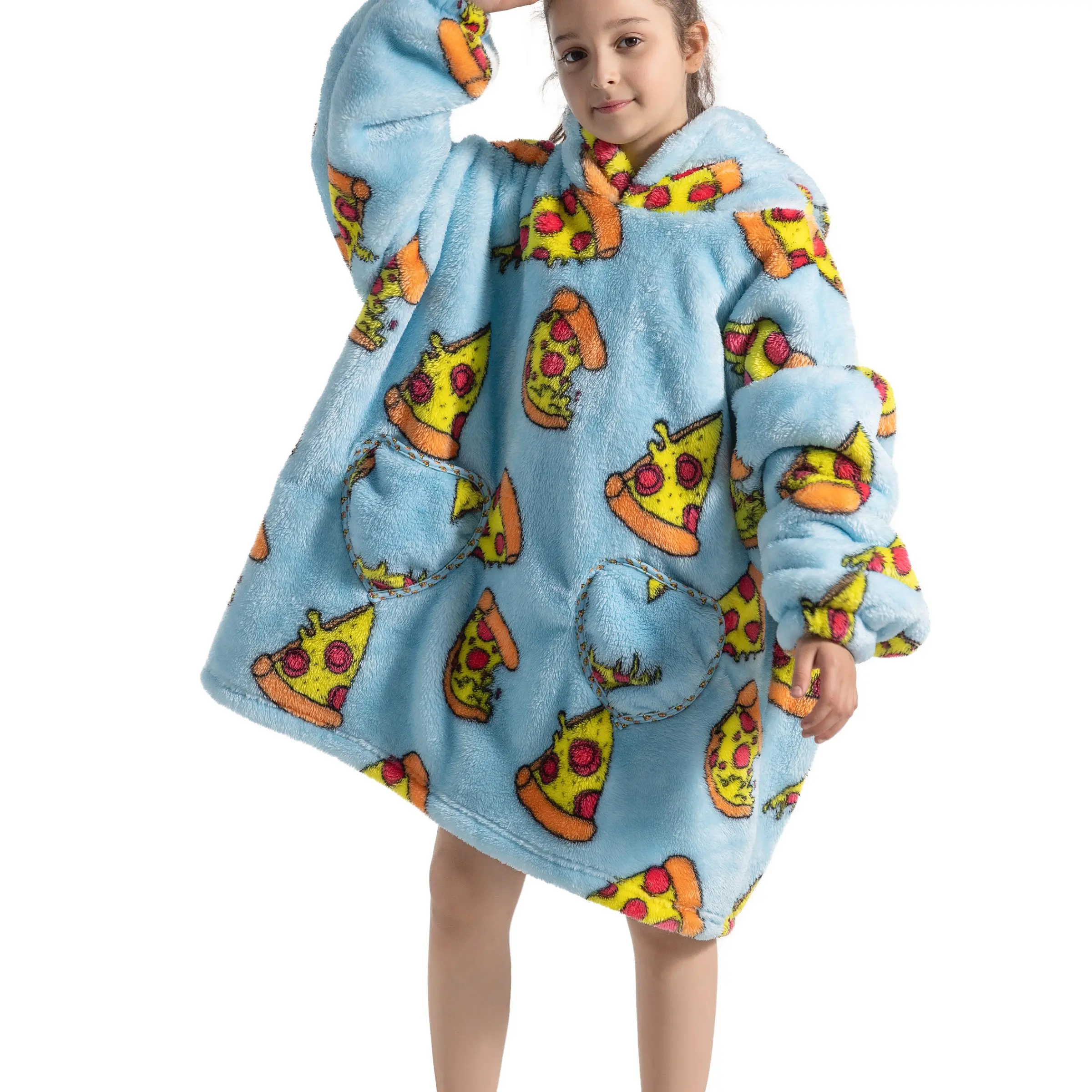 Oversized Wearable Blanket Hoodie for Kids, One Size Fits Most Boys & Girls, Super Soft Cozy Plush Nightgown, Cute Style, Hooded Blankets, 1 Piece
