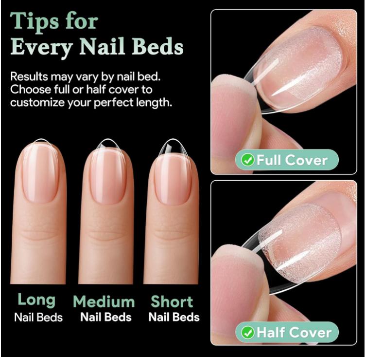 Extra Short Almond Nail Tips - 216pcs Soft Gel Full Cover Fake Nails, 70-Grit Pre-Sanded Matte Clear Press on Nails for Extension, DIY Home Manicure with 12 Sizes