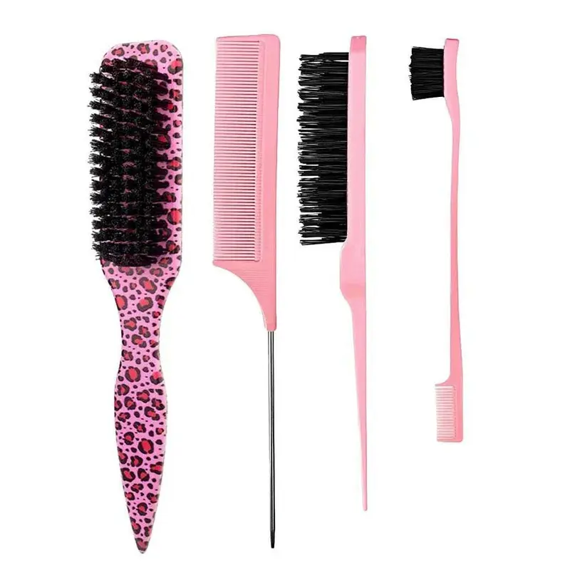Boar Bristle Slick Back Hair Brush for Sleek Ponytail Bun & Smoothing Baby Hairs Flyaways Edge Control Backcombing Teasing Versatile Use  Hairbrush Rat Tail Comb