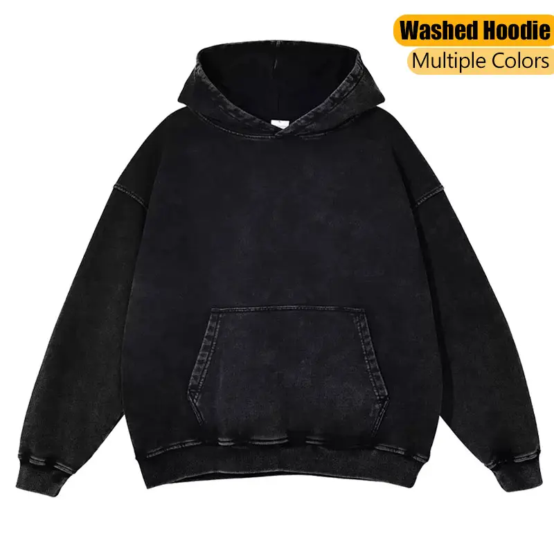 Unisex Vintage Acid Wash Hoodie, Heavyweight Cotton Pullover Hooded Sweatshirt, Multi Colors Casual Fall Streetwear Preppy Top