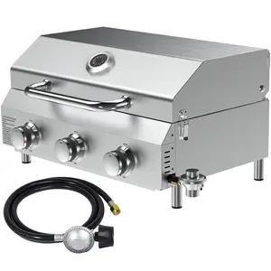 [SummerVibes] Bestfire Dual-Fuel Portable Gas Grill: 3-Burner Tabletop Propane Stove with 30K BTUs, Stainless Steel Construction, Removable Legs & Compact Design for Outdoor Cooking Anywhere. backyard Modern Barbecue