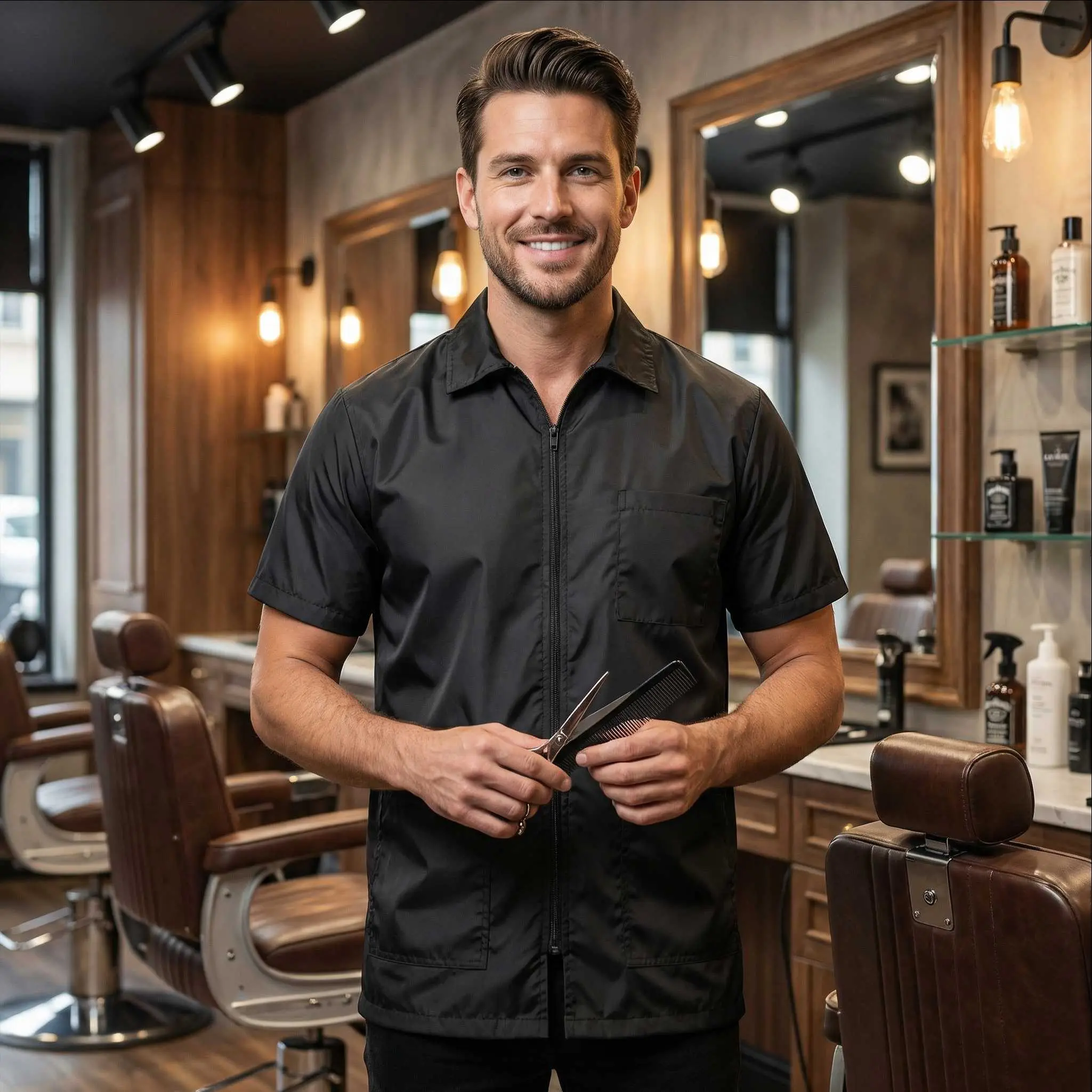 Professional Barber Smock Jacket | Lightweight Stylist, Fabric, Menswear, Pockets, Clothes, Uniforms