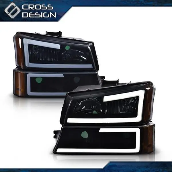 CROSSDESIGN Smoked LED DRL Headlamps - Carlights Chevy Truck Accessory, Front Lighting Daytime Running LED Accent, Direct Bolt-On Fitment Decorative Front Bumper Lights Set for 03-07 Silverado Avalanche