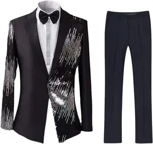 Cloudstyle Men's 2-Piece Suit Casual 1 Button Slim Fit Prom Suit Stylish Sequin