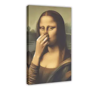 Piece Mimics Mona Lisa Bathroom Wall Art Decoration Covering Her Nose Vintage Stink Poster Printed Toilet Humorous And Funny Da Vinci Inspired Fun Canvas Painting Wall Decoration Family Bedroom Kitche
