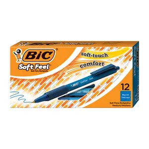 BIC Soft Feel Blue Retractable Ballpoint Pens, Medium Point (1.0mm), 12-Count Pack, Blue Pens With Soft-Touch Comfort Grip