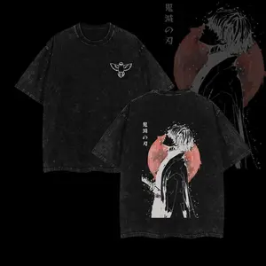 Retro Vintage Limited Zenitsu Agatsuma Demon Slayer Anime Double Printed Washed Tee Unisex Oversize Anime Manga Washed Lightweight Cotton T-Shirt Gift For Anime Fan Casual Style