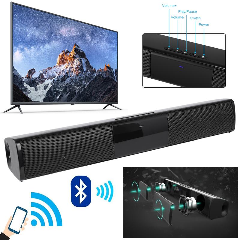 Bluetooth Soundbar Speaker For Smart TV laptop Home Theater Wireless Surround Sound Bar Stereo Rechargeable USB FM AUX TF BT Input Mode