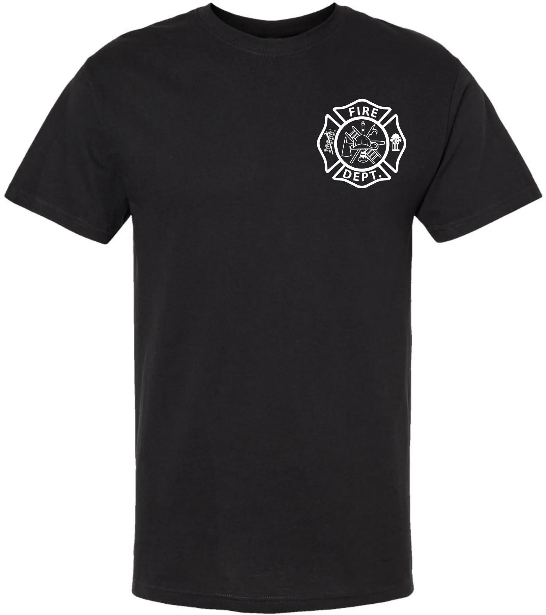 Women's Cotton Short-Sleeve Round Neck Fire Dept. Rescue Casual T-Shirt, Badge-Embellished First Responder Chest Statement Printed Crewneck Top for Volunteering