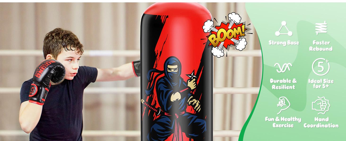 QPAU Kids' Boxing Bag with Gloves, 66-Inch PVC Inflatable Bag for Boys & Girls Ages 5-12, Indoor/Outdoor Karate Kickboxing MMA Practice Set Martial Arts Training QPAU Kids' Boxing Bag with Gloves, 66-Inch PVC Inflatable Bag for Boys & Girls Ages 5-12, Indoor/Outdoor Karate Kickboxing MMA Practice Set Martial Arts Training