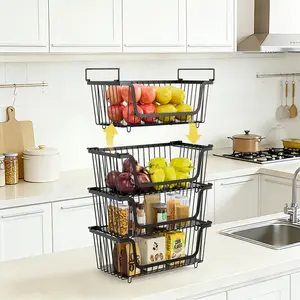 【Holiday Deals】San Dream 4PCS Stackable Wire Baskets for Pantry Organizers Storage Vegetable Fruit Basket for Countertop Kitchen Storage Metal Baskets