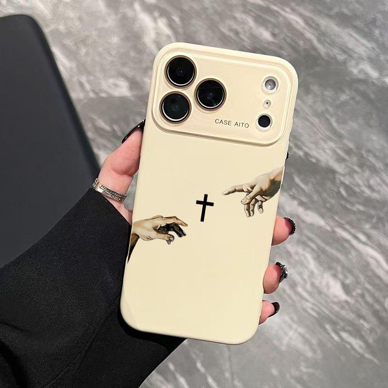 God's Hand and Cross Phone Case, Luxury Dopamine Ins Style Cover for iPhone 17 16 15 14 13 12 Pro Max Plus, Ultra Skin-Friendly TPU, All-Inclusive Glass Lens Protection, Inspirational Christian Gift, Shockproof Aesthetic Faith Case, Lens Window