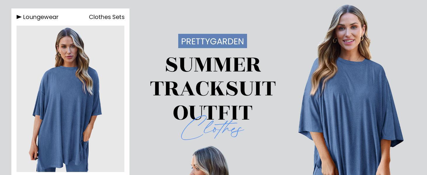 PrettyGarden Women's 2-Piece Outfits Short Sleeve Pullover Tops Split Hem Wide Leg Pants Lounge Sets, Comfy Pjs, Soft Suits-Womenswear Loungewear Nightwear