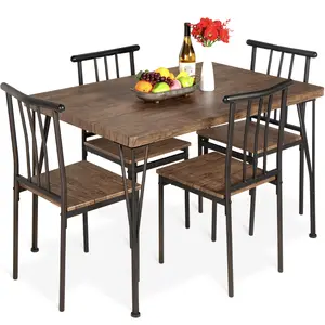 Best Choice Products 5-Piece Indoor Modern Metal Wood Rectangular Dining Table Furniture Set w/ 4 Chairs