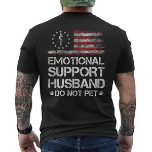 T - shirt with ‘EMOTIONAL SUPPORT HUSBAND’ Flag Motif – USA Vibe