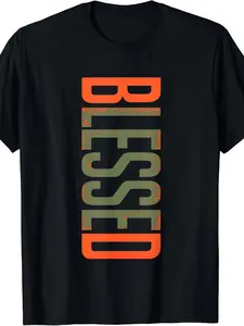 BLESSED Olive Army Sun Orange T-Shirt - Bold Camouflage Print Cotton Tee for Men & Women, Unisex Regular Fit Short Sleeve Summer Top, Casual Fan Gift Apparel, Military T Shirts, Graphic Crew Neck Tee, Medium Elasticity Fabric
