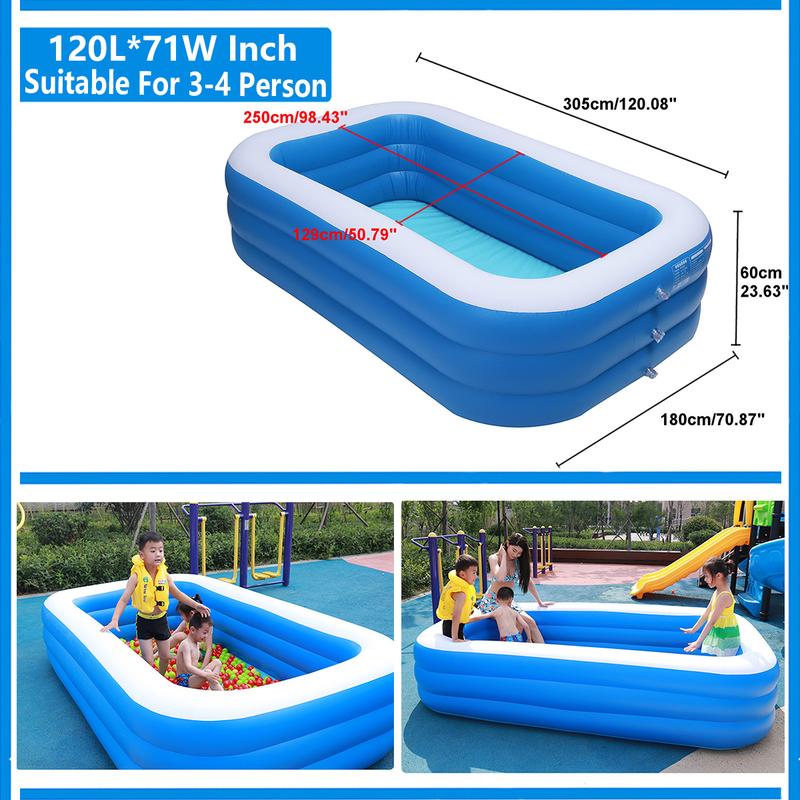 120 x 71 x 24in Three-layer Inflatable Swimming Pool, Ball Pit Suitable for Home Use, Outdoor Family Pool, Backyard Extra Large and Thickened Pool