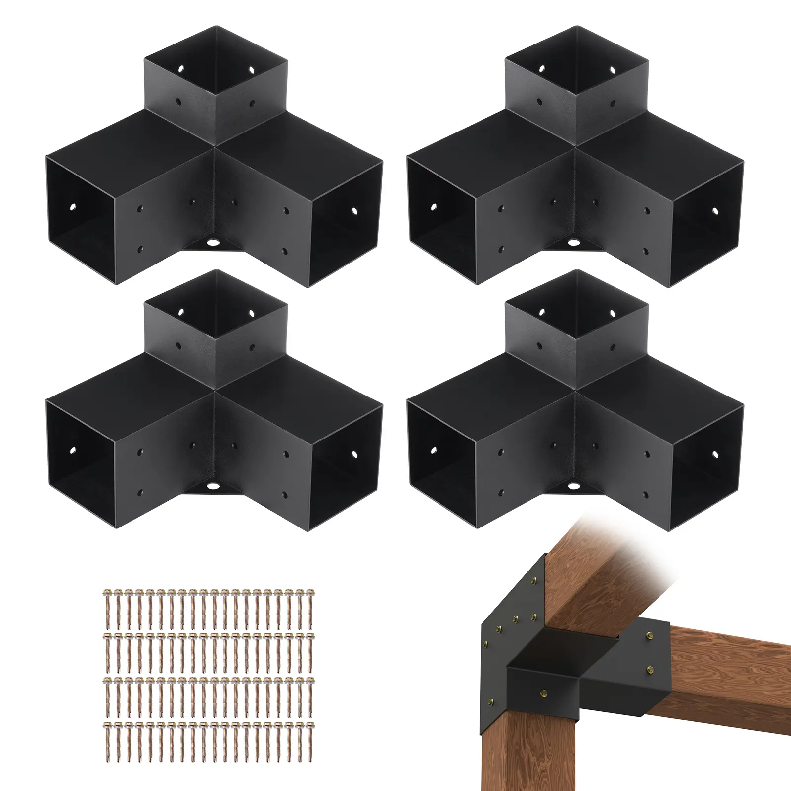 【Summerfinds】VEVOR 4''x4'' Pergola Bracket Kit4pcs Sturdy 3-Way Heavy Duty Corner BracketsEasy-Install Woodworks DIY Post Base Hardware for GazebosPatio PergolasSturdy Bracket, Sturdy Bracket