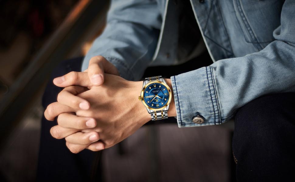 Olevs G5513 Men's Stainless Steel Wrist Watch with Day Date Analog Quartz Waterproof Luminous Modern Business Sport Gift Olevs G5513 Men's Stainless Steel Wrist Watch with Day Date Analog Quartz Waterproof Luminous Modern Business Sport Gift