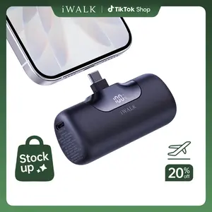 iWALK 5500mAh Portable Charger 22.5W USB-C Fast Charging Power Bank for iPhone 17 Pro Max iPad Samsung S24/S23 Pink Chargeable Cable Magnetic Plug Digital Display Connector Socket Smartphone