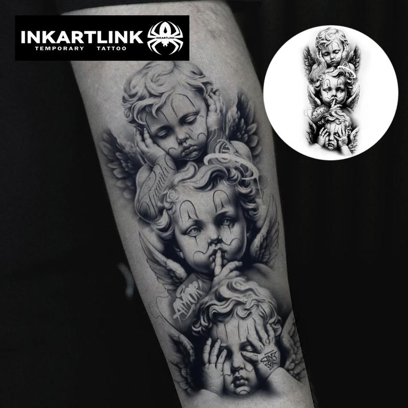 INKARTLINK Angel Herbal Juice Tattoo Sticker Magic Tattoo 15 Days Semi Permanent Realistic Fake Lasts 1-2 Weeks Temporary Design