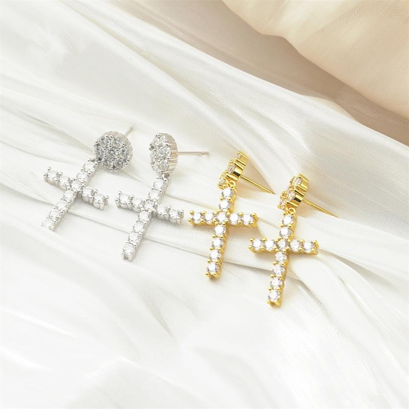 Delzzad Studded Cross Dangle Earrings S925 VVS Synthetic Moissanite Hip Hop Earrings Jewelry Perfect Birthday Mother’s Day Christmas Gift for Men Women Wedding Set Springtok