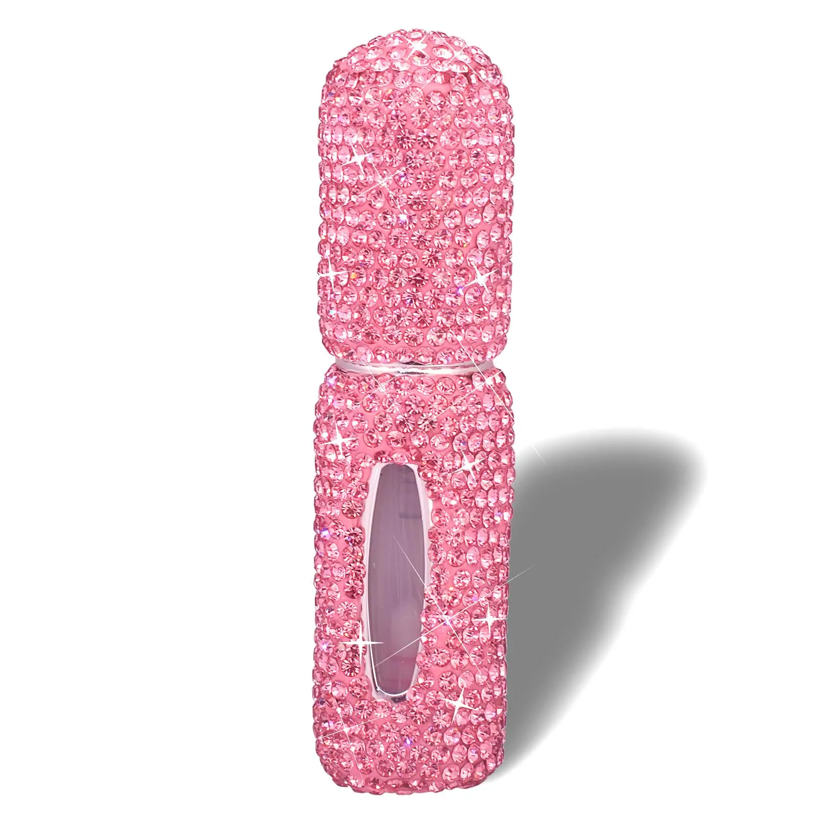 Perfume Spray Bottle 5ML Pink Bling Rhinestone Empty Portable Travel Fine Mist Refillable Mini Spray Dispensers for Perfume, Essential Oil Tin Canister Organiser