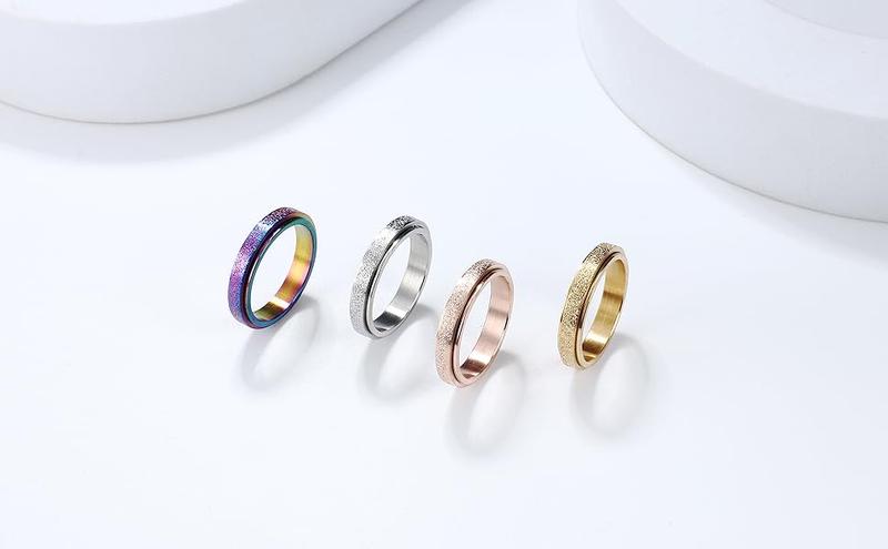 Jstyle 4count Stainless Steel Fidget Rings for Women Men 2/4mm Spinner Rings for Anxiety Relief Items Sandblast Glitter Finish Size 5-9 Daily