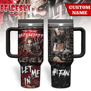 Bray Wyatt Let Me In WWE4U 40oz Tumbler With Handle – Shadow Monarch Stainless Steel Travel Mug, WWE Iced Coffee Cup, Manhwa Gift for WWE fans & UFC fans.