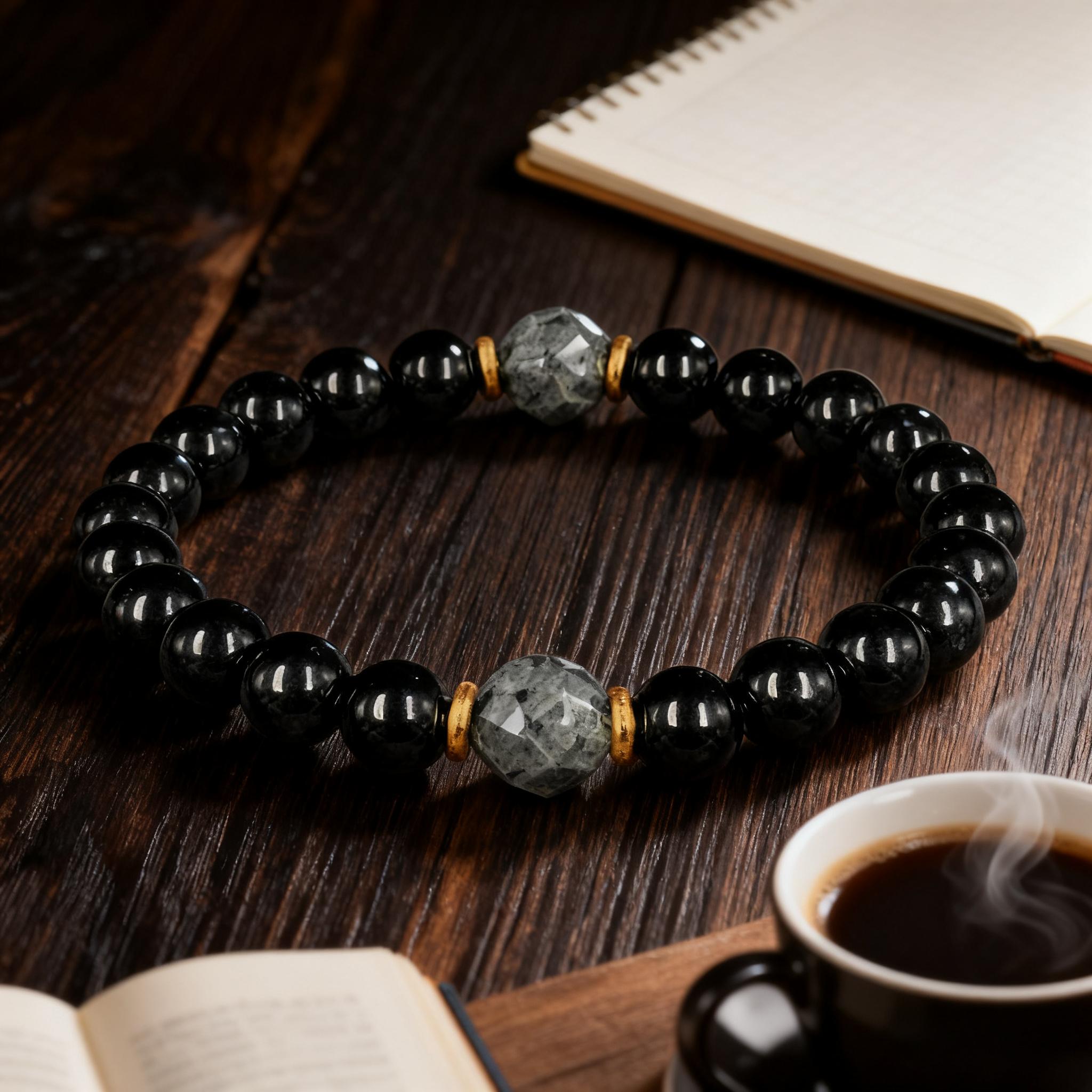 Obsidian & Black Tourmaline Bracelet - Manifestation & Protection Healing Crystal Beads Jewelry for Men & Women, Christmas Gift, Gifts for Mother's Day, Father's Day, Valentine's, Birthdays, Anniversary, Black Grounding Stone Beaded Bracelet