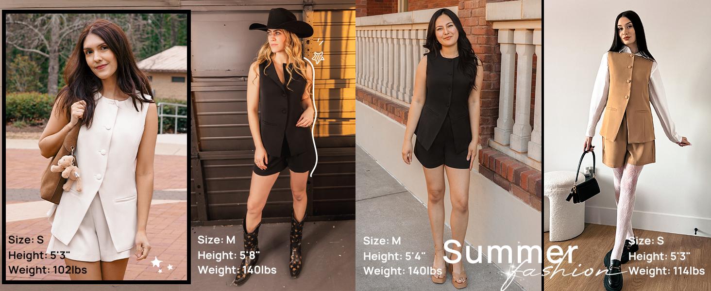 ZESICA Women's 2026 Summer 2 Piece Short Sets Sleeveless Crew Neck Suit Vest Tops High Waist Shorts Business Outfits