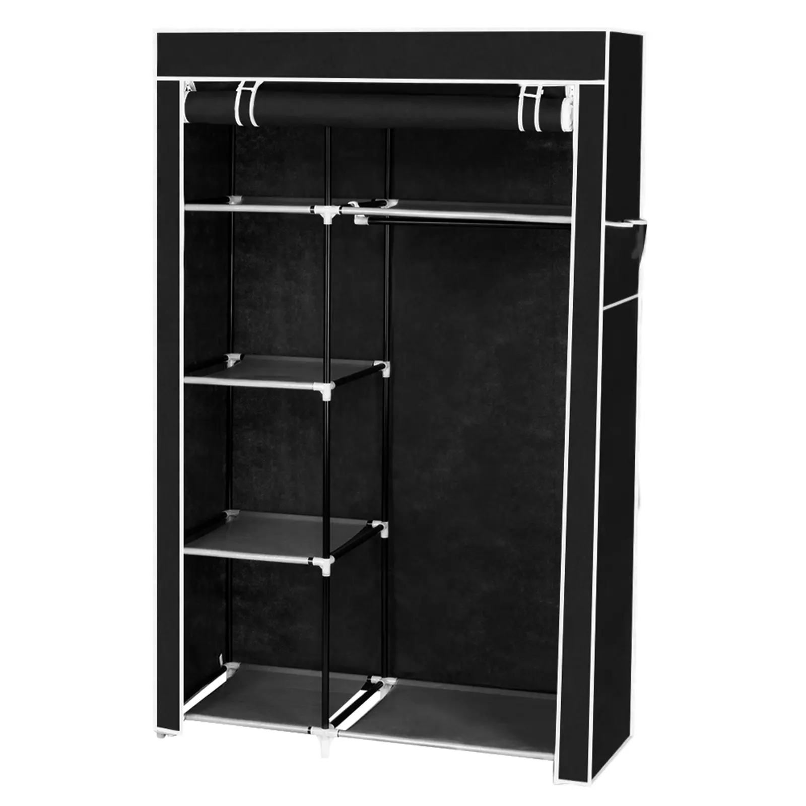 64" Tall Black Plastic Sturdy Modern Armoire Wardrobe Cabinet - Fabric+Steel Waterproof Storage Organization Furniture for Small Spaces, Closet System with Shelves for Home Improvement