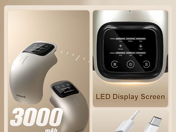 Nekteck Cordless Knee Massager with Heat & Red Light Therapy, 3 Heating Levels & 3 Vibration Modes, Electric for Knee Pain Relief & Women's Gift