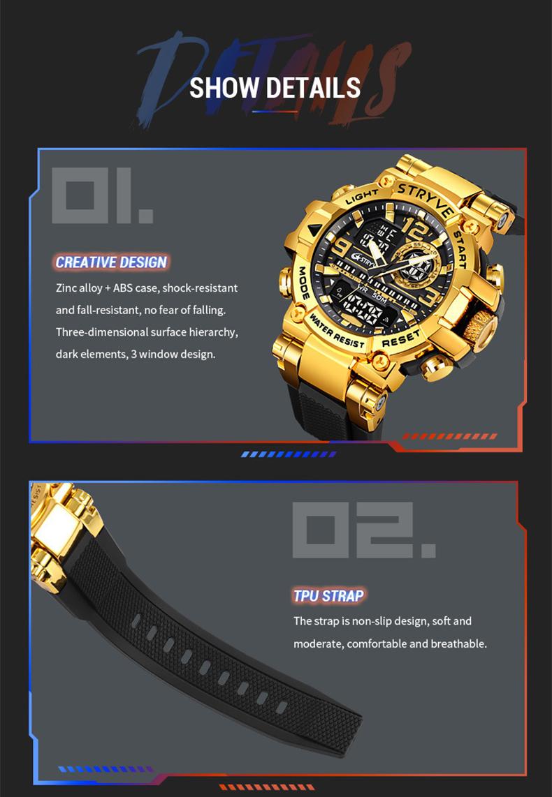 Men's Colorful Punk Style Quartz Watch, Jumpstart sale Multi.Functional Waterproof Dual Display Wristwatch, TrendyFashion Sport Watch, Birthday Gift with Gift Boxfashionable wristwatch multifunctional men