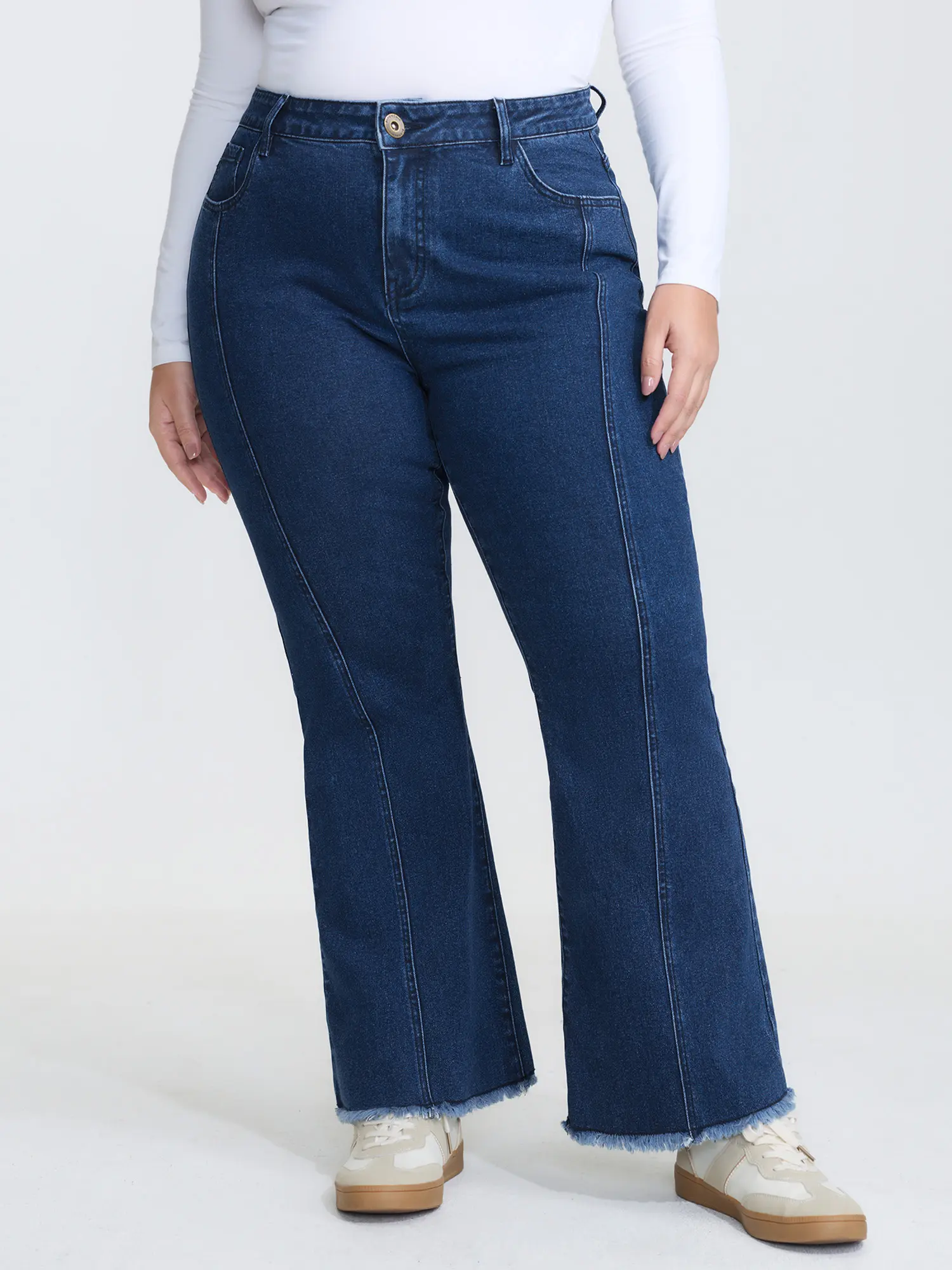 【Y2K】【Pocket Approved】BLOOMCHIC Plus Size Mid Rise Patchwork Panel Flared Jeans [M-6X] summerwins,summerwins Summerfinds