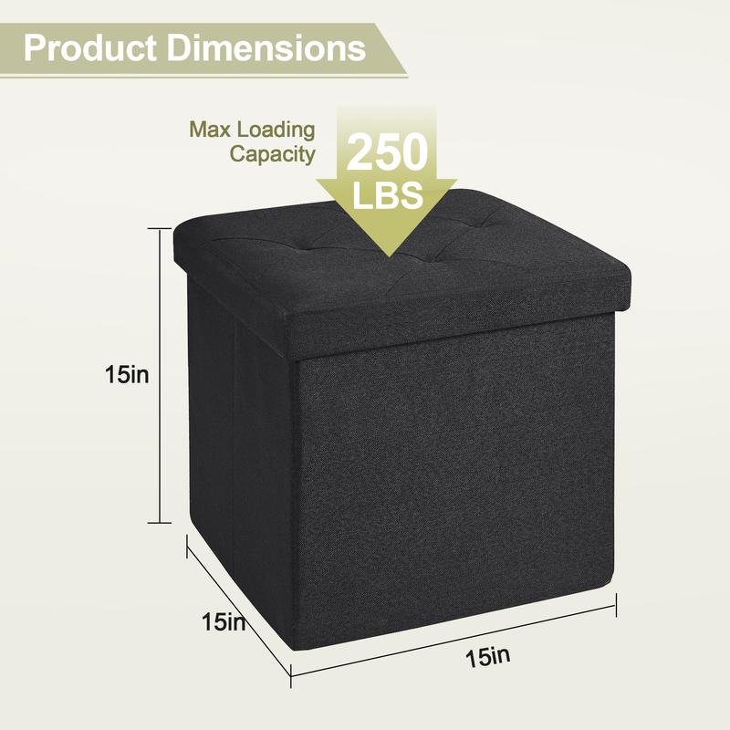 VECELO 11-43 Inches Folding Storage Ottoman Bench, Storage Chest, Footrest, Coffee Table, Padded Seat, Faux Leather,  Black,Gray,Blue