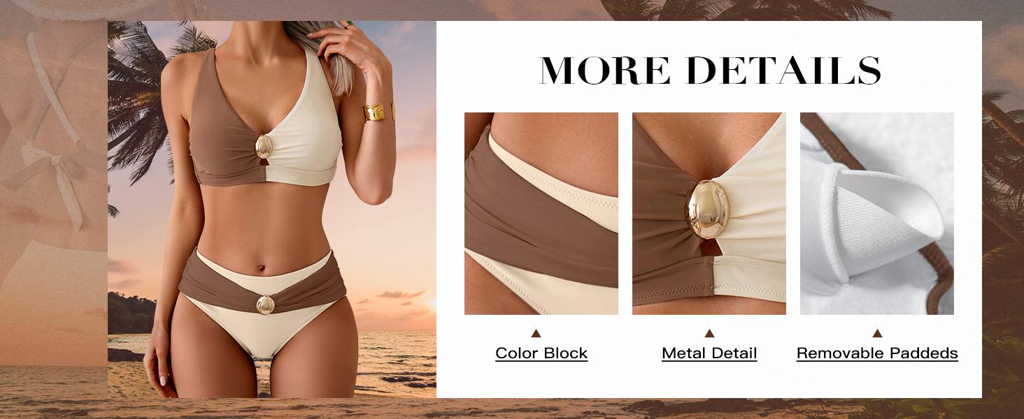 Eomenie Bikini Sets for Women Color Block Two Piece Bathing Suit V Neck Tie Back Swimsuit Beachday Beachwear Swimwear #Spring Glow Up