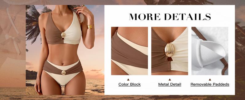 Eomenie Bikini Sets for Women Color Block Two Piece Bathing Suit V Neck Tie Back Swimsuit