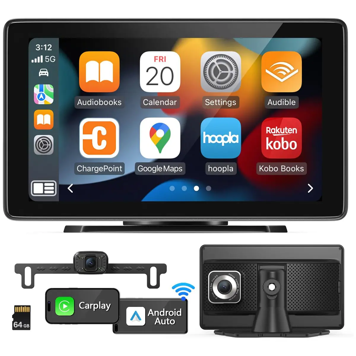 2025 Newest Wireless Car Stereo Compatable with Apple CarPlay and Android Auto, 7" HD Portable Bluetooth CarPlay Touch Screen for Car, with Dash Cam & Backup Camera Car Play for All Cars, Summervibes
