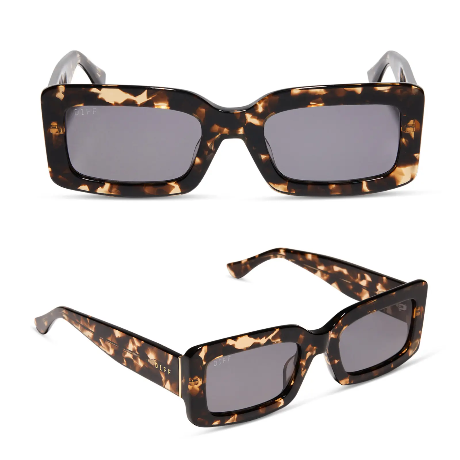 DIFF Indy Designer Low profile Rectangle Sunglasses for Women