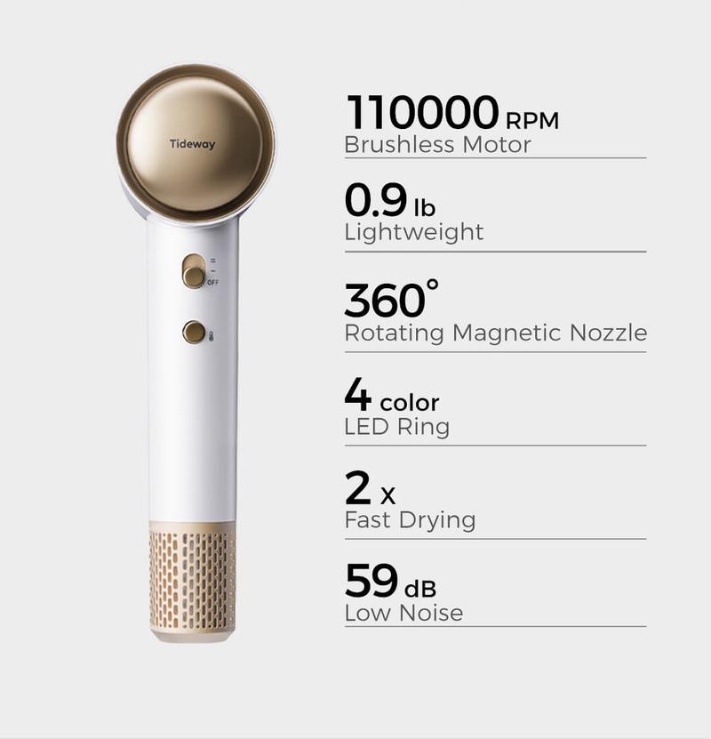 Tideway SilkJet Pro High-speed Hair Dryer 110,000 RPM Brushless Motor & Ionic Technology  4 Temperature Settings Thermo Control Technology Ergonomic Design, Perfect Present for Men Women Friend Family Gift October Viral