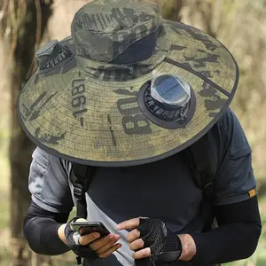 Outdoor Solar Powered Fan Hat, Bucket Fishing Cap | UV Blocking Sunhat Hat Built in Fan and 3 Wind Speeds, USB Charging Breathable Packable Broad Brimmed Shade for Trekking Farming Beach