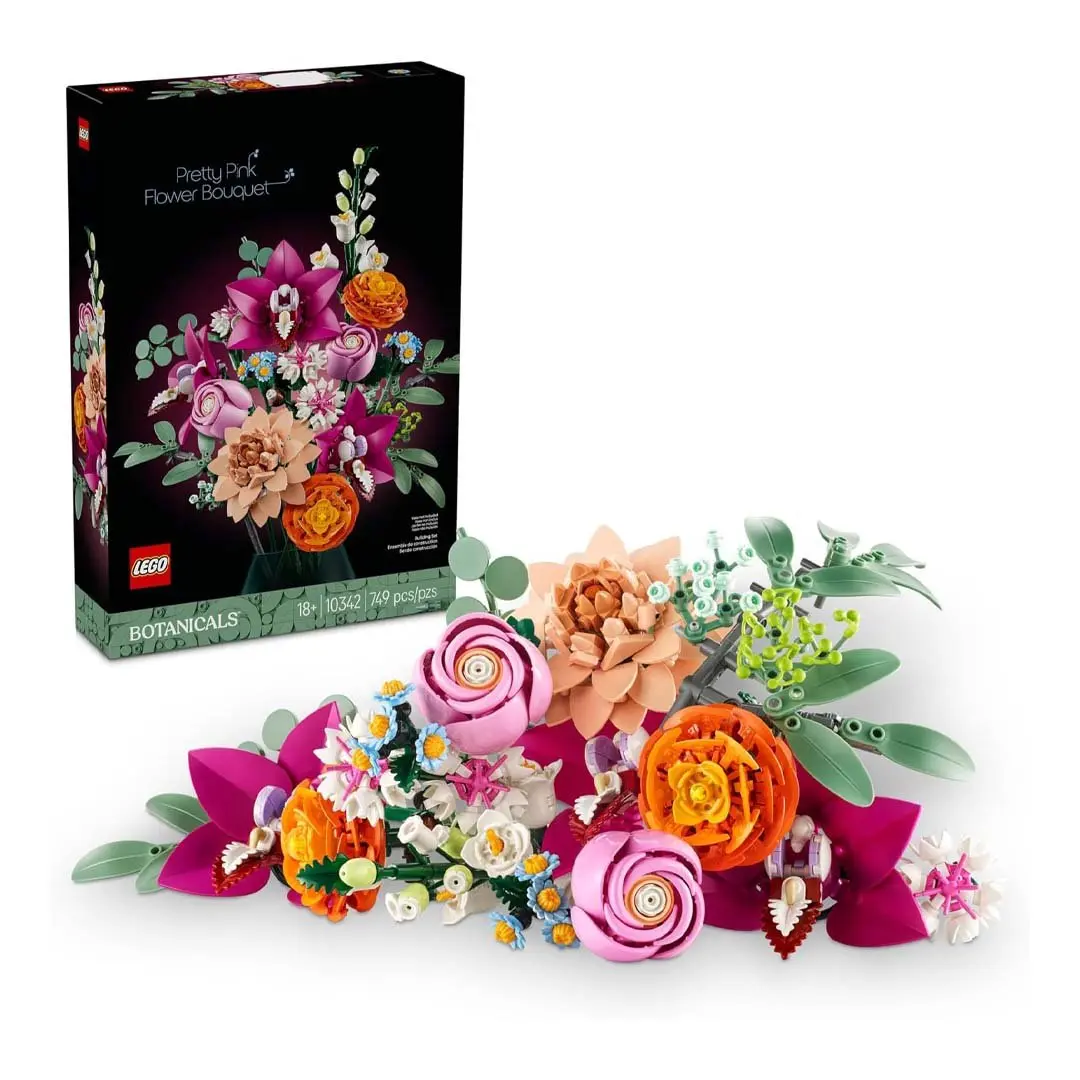 LEGO Botanicals Pretty Pink Floral Bouquet (10342) - Nature-Inspired Building Toy, Decor Piece, Gift Set with Artificial Plants
